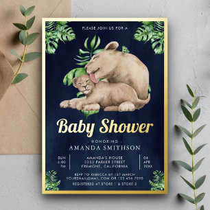 Invitation En Aluminium Maman bébé lionceau jungle marine Baby Shower Or