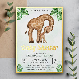 Invitation En Aluminium Maman et bébé Giraffe Safari Baby shower Gold