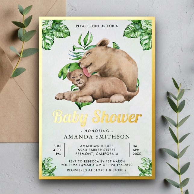 Invitation En Aluminium Maman et bébé Lion Cub Jungle Baby shower Gold (Créateur téléchargé)