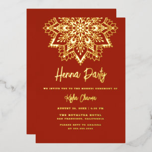 Invitation En Aluminium Mandala de henné rouge et or Mehndi Fête de mariag