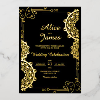 Invitation En Aluminium Mandala Luxe Noir Feuille d'Or Mariage Indien