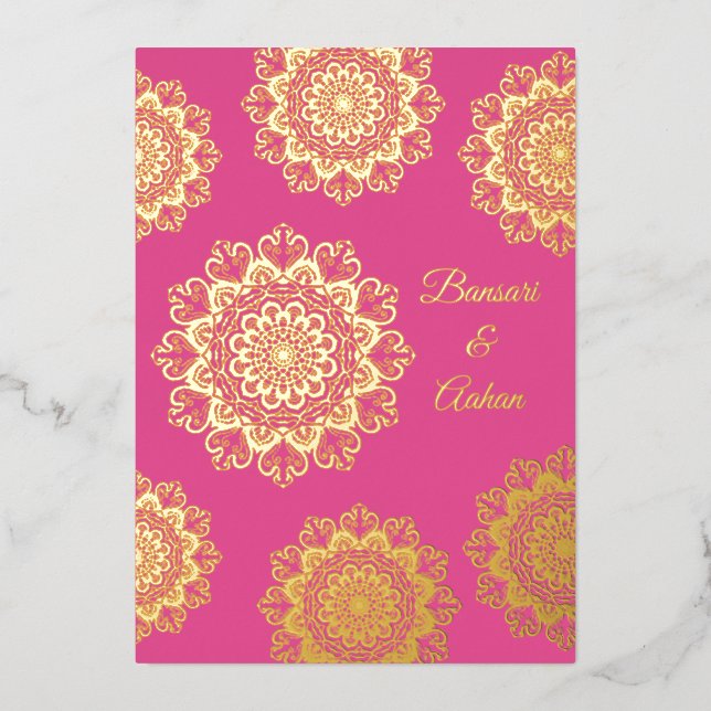 Invitation En Aluminium Mandala mariage d'or hindou (Recto)