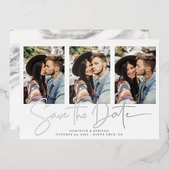 Invitation En Aluminium Marbre à huile d'argent manuscrit Enregistrer la d (Recto/Verso)