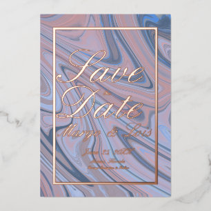 Invitation En Aluminium Marbre Bleu Enregistrer la date Or Pressé