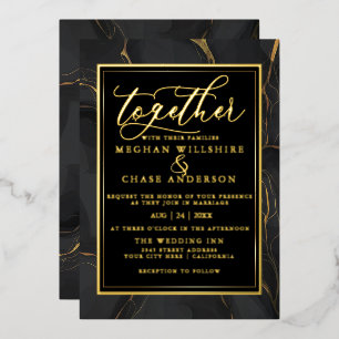 Invitation En Aluminium Marbre d'or noir moderne