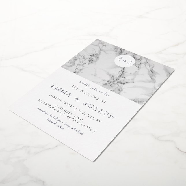 Invitation En Aluminium Marbre moderne Mariage simple Mariage à huile d'ar (Rotation)