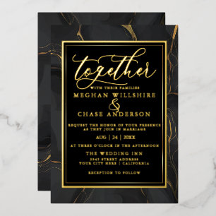 Invitation En Aluminium Marbre noir doré élégant moderne
