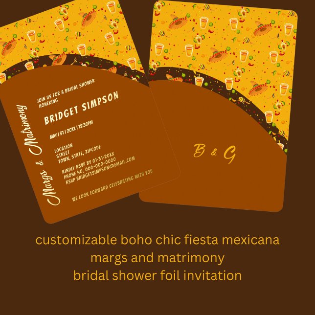 Invitation En Aluminium margs chic boho et douche matrimoniale (boho chic fiesta mexicana margs and matrimony tequila cocktail  bridal shower foil invitation)