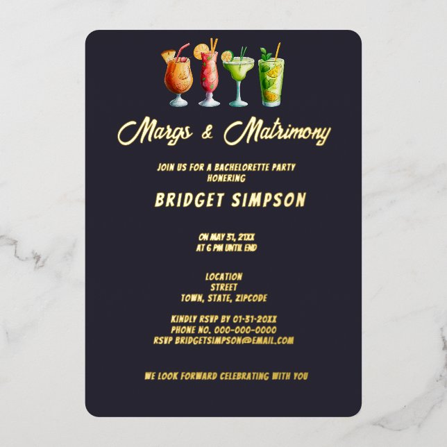 Invitation En Aluminium margs classiques et mariage Bachelorette Party (Recto)
