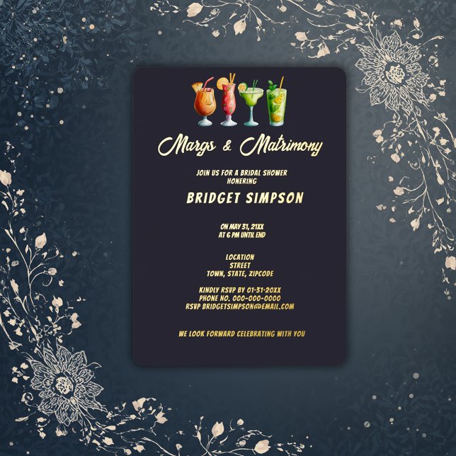 Invitation En Aluminium margs dorés classiques et douche matrimoniale (Créateur téléchargé)