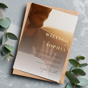 Invitation En Aluminium Mariage 2 Photos Feuille D'Or