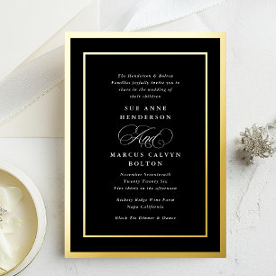 Invitation En Aluminium Mariage à Cadres Formels Or Noir et Blanc