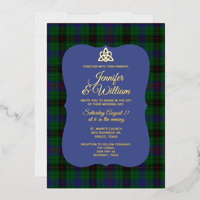 Invitation En Aluminium Mariage à carreaux tartan du clan Davidson  (Enveloppe)