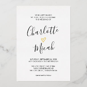 Invitation En Aluminium Mariage à coeur en feuille d'or dessinée à la main