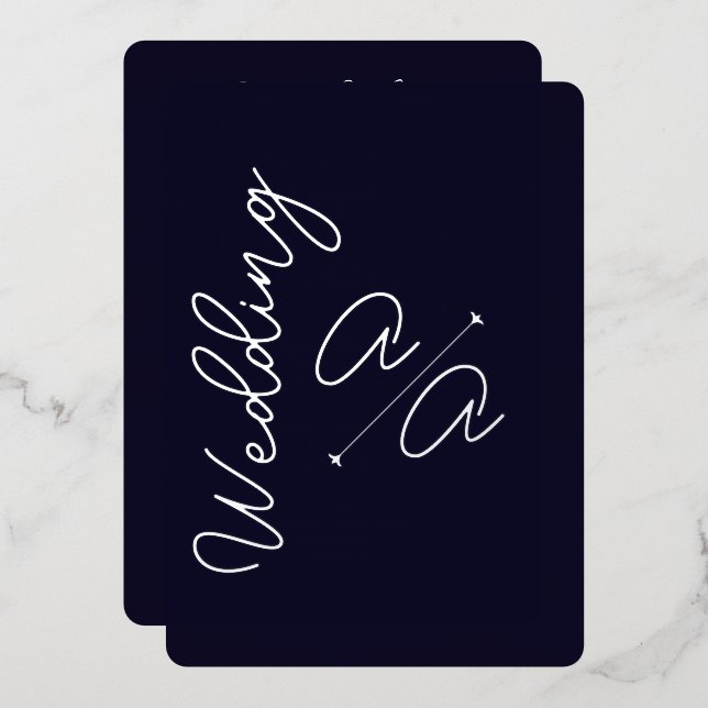 Invitation En Aluminium Mariage à huile d'argent bleu bleu marine (Recto/Verso)