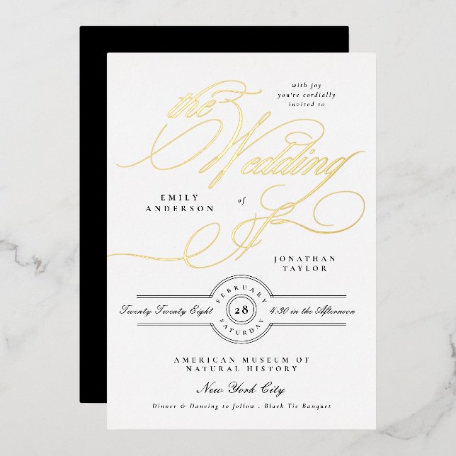 Invitation En Aluminium Mariage à la calligraphie dorée classique (Recto/Verso)