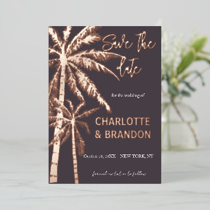 Invitation En Aluminium Mariage à la plage avec palmiers Rose Gold