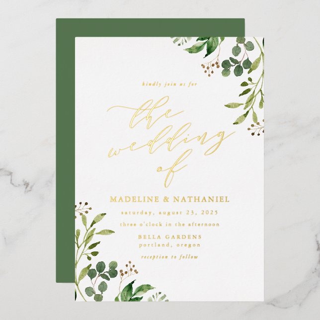 Invitation En Aluminium Mariage à la verdure aquarelle (Recto/Verso)