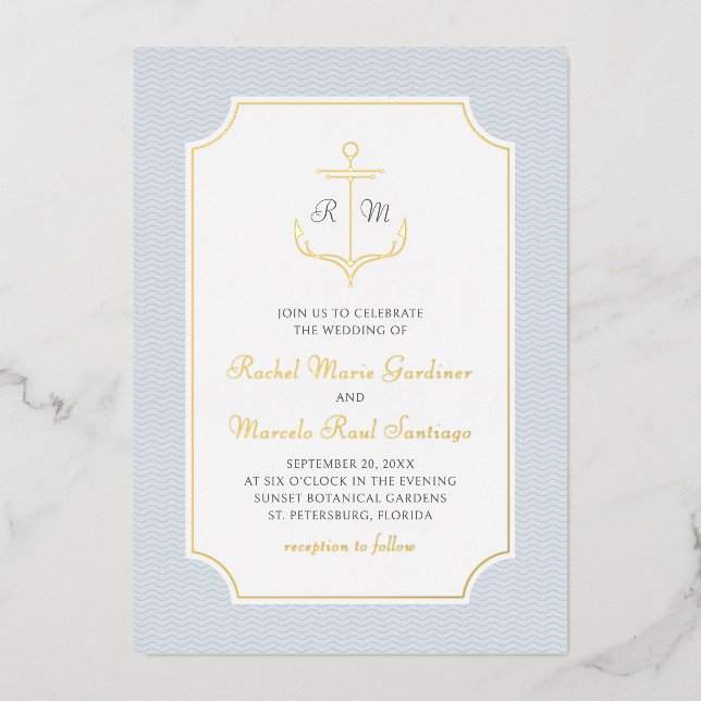 Invitation En Aluminium Mariage à l'Ancre Nautique (Recto)
