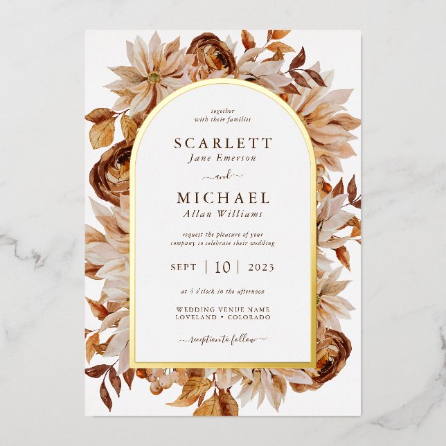 Invitation En Aluminium Mariage à l'aquarelle d'automne (Recto)