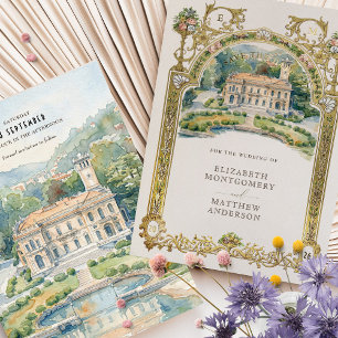 Invitation En Aluminium Mariage à l'aquarelle de la Villa Erba au lac de C