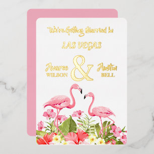Invitation En Aluminium Mariage à Las Vegas Flamants roses or Foil