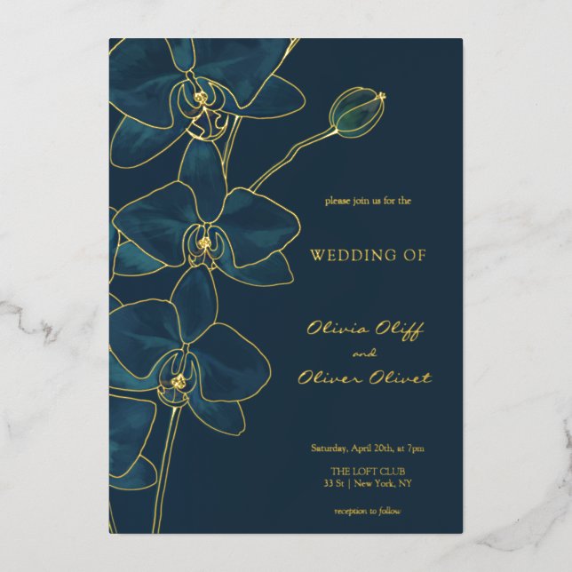 Invitation En Aluminium Mariage à l'Orchidée Bleue Douce (Recto)