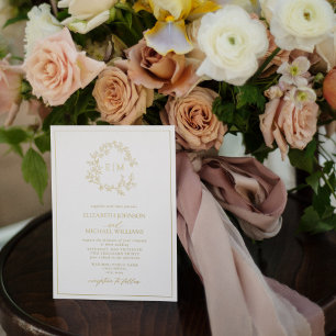 Invitation En Aluminium Mariage à monogramme à feuilles de crête en vérita