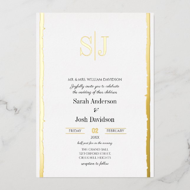 Invitation En Aluminium Mariage à monogramme blanc simple avec une bordure (Recto)