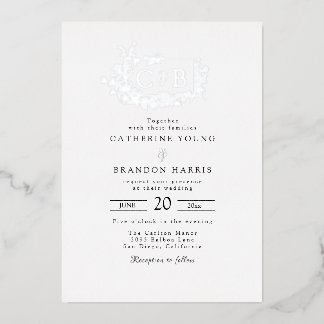 Invitation En Aluminium Mariage à monogramme bordé sophistiqué