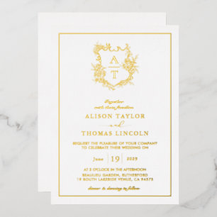Invitation En Aluminium Mariage à monogramme de crête en véritable feuille
