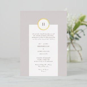 Invitation En Aluminium Mariage à monogramme en cercle Taupe et Or