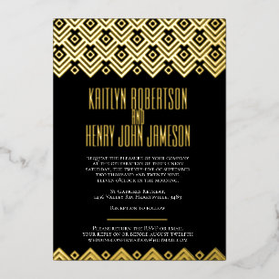 Invitation En Aluminium Mariage à motif géométrique diamant or noir