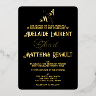 Invitation En Aluminium Mariage à rayures en or noir et blanc moderne