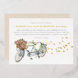 Invitation En Aluminium mariage à vélo tandem or