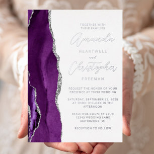 Invitation En Aluminium Mariage Agate Purple Silver