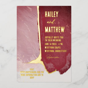 Invitation En Aluminium Mariage aquarelle bordeaux et rose poudré