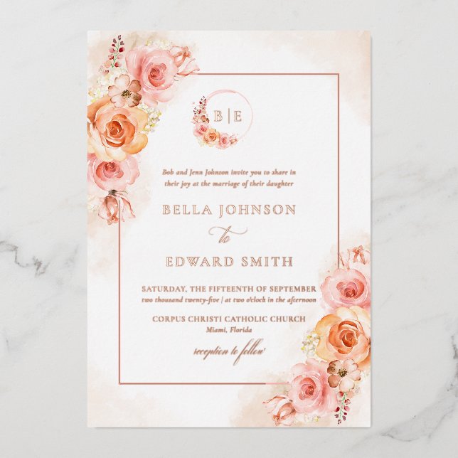 Invitation En Aluminium Mariage aquarelle florale d'automne (Recto)
