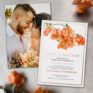 Invitation En Aluminium Mariage aquarelle orange corail bougainvillée
