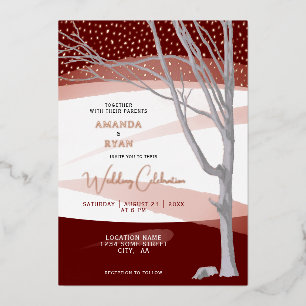 Invitation En Aluminium Mariage aquarelle rustique hivernal en bordeaux