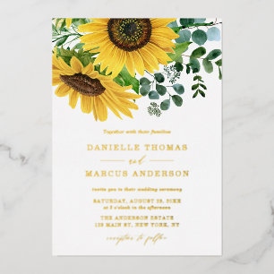 Invitation En Aluminium Mariage aquarelle tournesols et eucalyptus