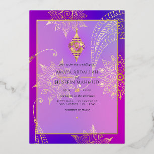 Invitation En Aluminium Mariage arabe à papier d'aluminium violet et or