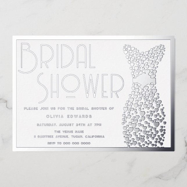 Invitation En Aluminium Mariage Argent Gown Élégante Fête des mariées (Recto)