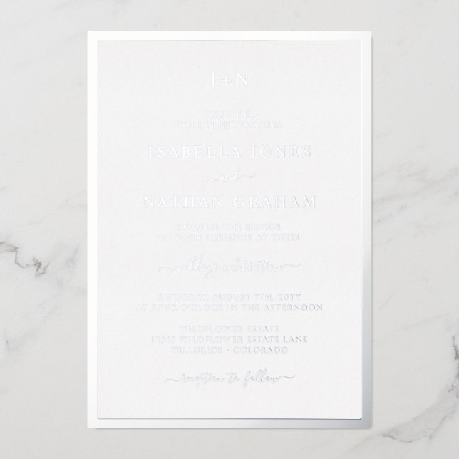 Invitation En Aluminium Mariage Argent Monogrammé (Recto)
