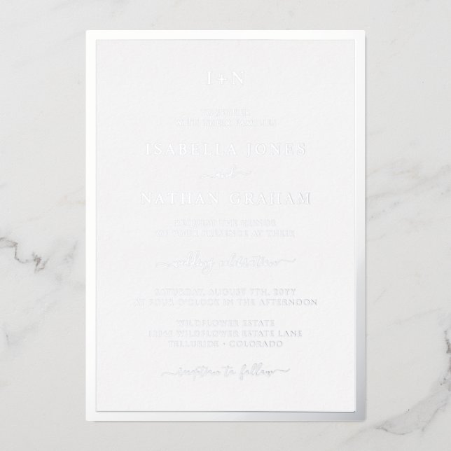 Invitation En Aluminium Mariage argenté monogramme (Recto)