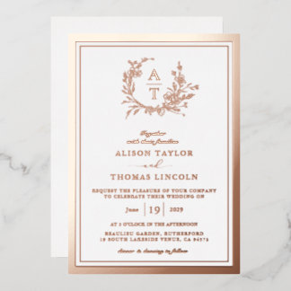 Invitation En Aluminium Mariage Armoirie Fleur Sauvage Or Rose Réel 