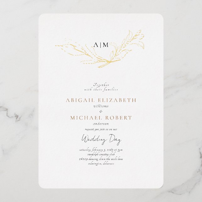 Invitation En Aluminium Mariage arrondi Simply Elegant Gold Foil (Recto)