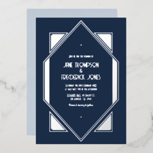 Invitation En Aluminium Mariage Art Déco à l'encre Navy et argent Gatsby