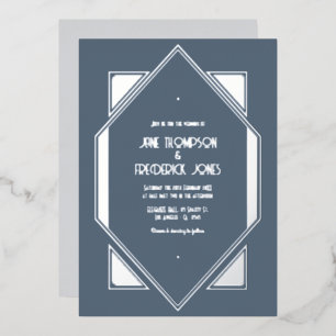 Invitation En Aluminium Mariage Art Déco Bleu Ardoise et Argent Gatsby