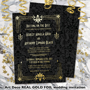 Invitation En Aluminium Mariage Art Déco des Années Folles en Or